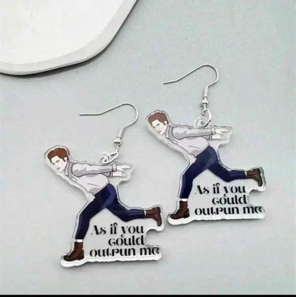 Twilight funny running Edward Cullen women's silver dangle earrings jewelry fash - Picture 3 of 7